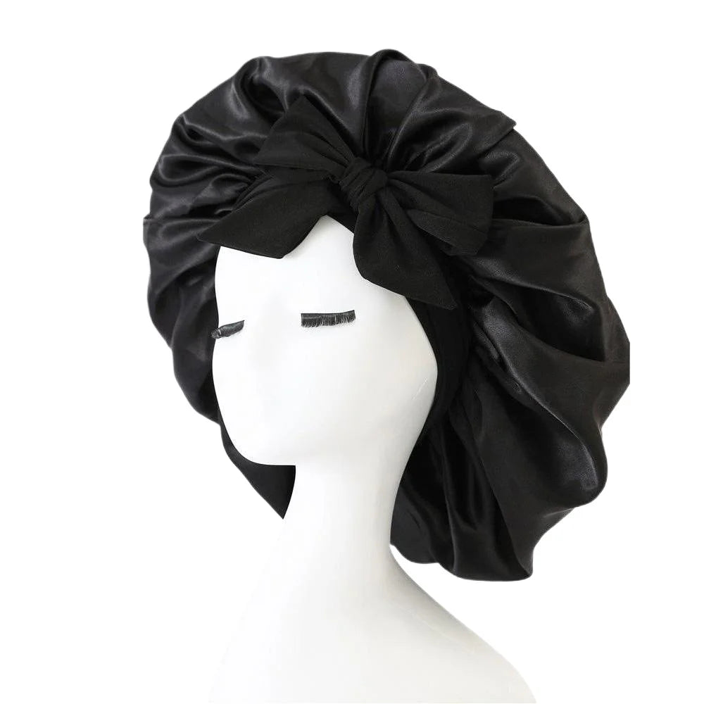 Luxurious Satin Sleeping Hat with Adjustable Stretchy Tie Band - Perfect Night Shower Cap for Women