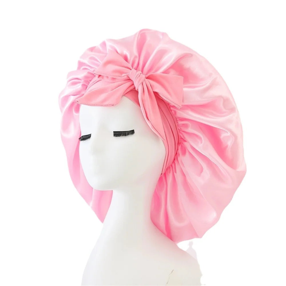 Luxurious Satin Sleeping Hat with Adjustable Stretchy Tie Band - Perfect Night Shower Cap for Women