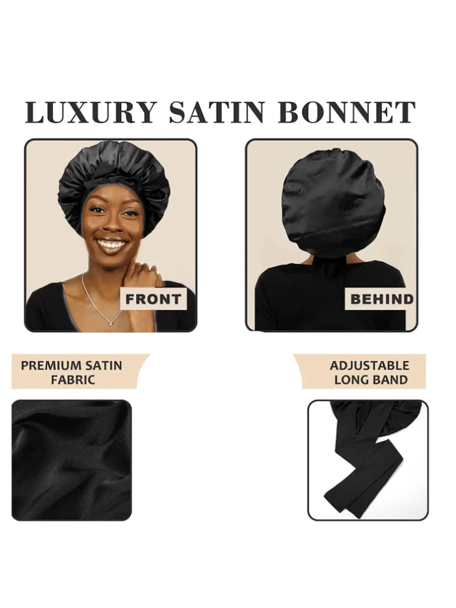 Luxurious Satin Sleeping Hat with Adjustable Stretchy Tie Band - Perfect Night Shower Cap for Women
