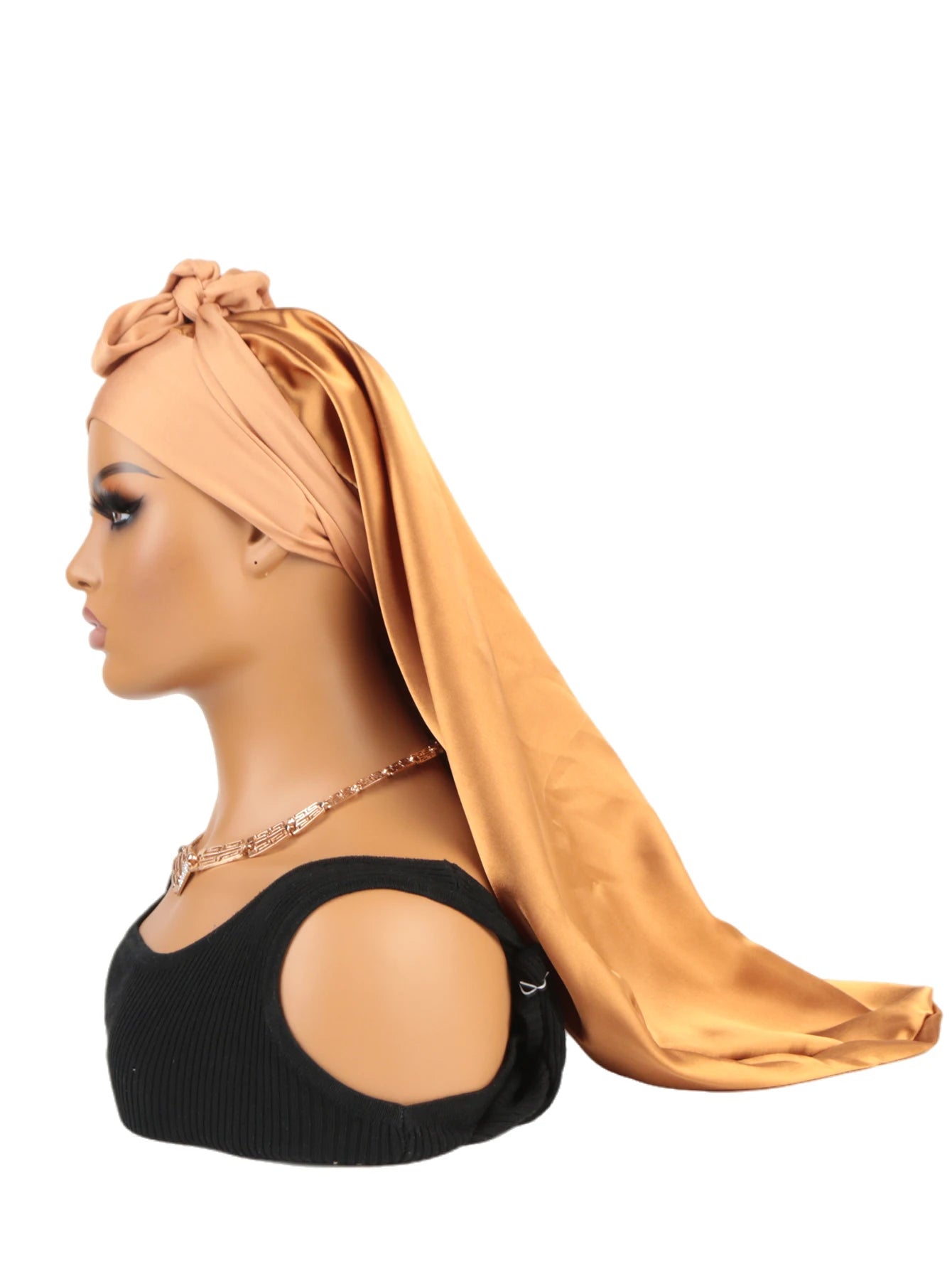 Women's Long Oversized Elastic Satin Bonnet Sleeping Cap with Ribbon - Breathable Turban Sleep Headwear Bandanas