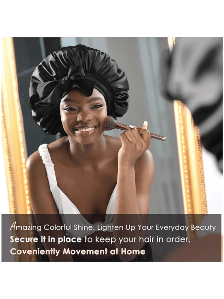 Luxurious Satin Sleeping Hat with Adjustable Stretchy Tie Band - Perfect Night Shower Cap for Women