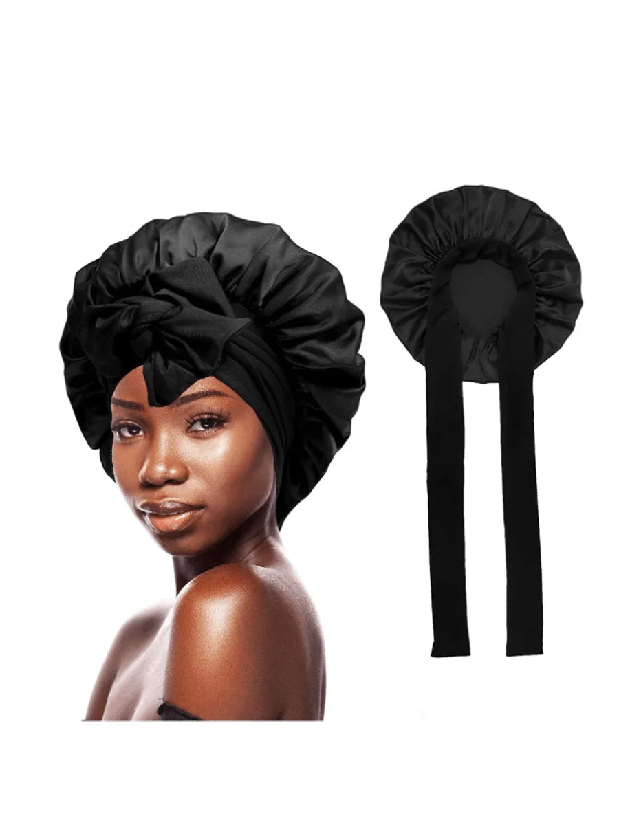 Luxurious Satin Sleeping Hat with Adjustable Stretchy Tie Band - Perfect Night Shower Cap for Women