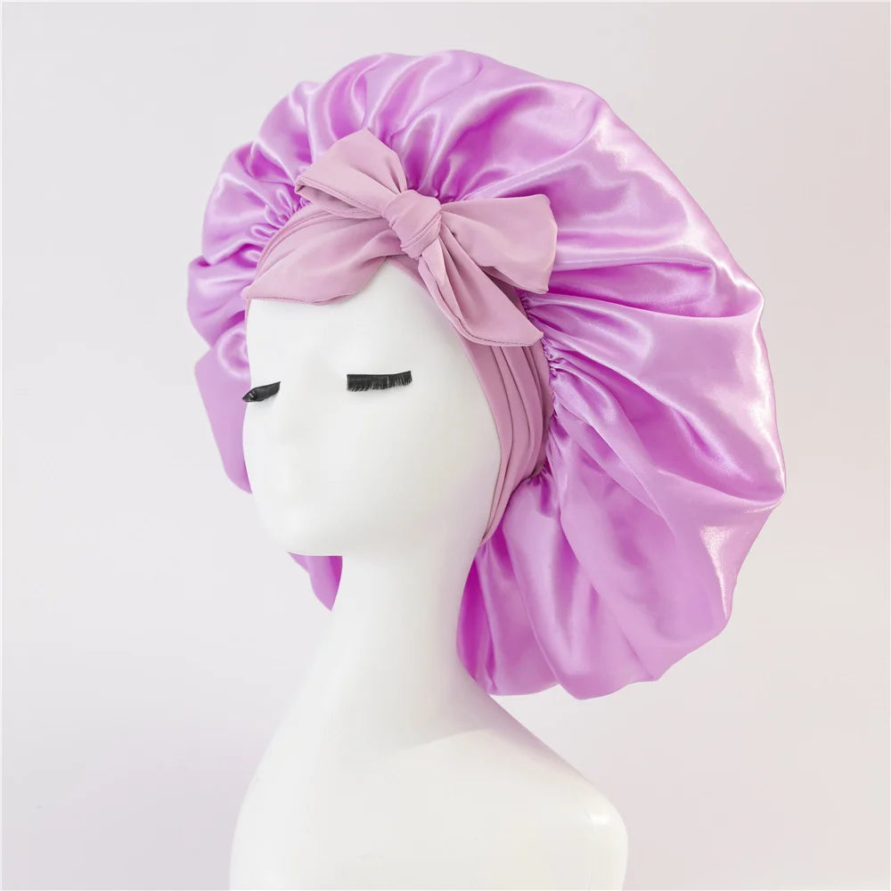 Luxurious Satin Sleeping Hat with Adjustable Stretchy Tie Band - Perfect Night Shower Cap for Women