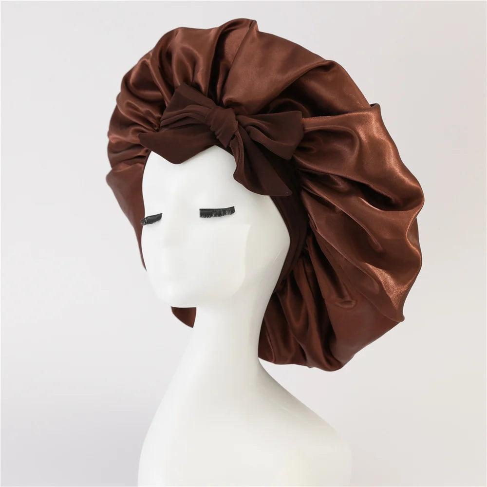 Luxurious Satin Sleeping Hat with Adjustable Stretchy Tie Band - Perfect Night Shower Cap for Women