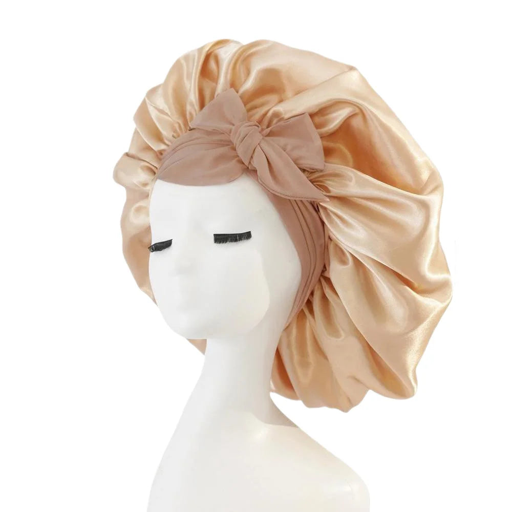 Luxurious Satin Sleeping Hat with Adjustable Stretchy Tie Band - Perfect Night Shower Cap for Women