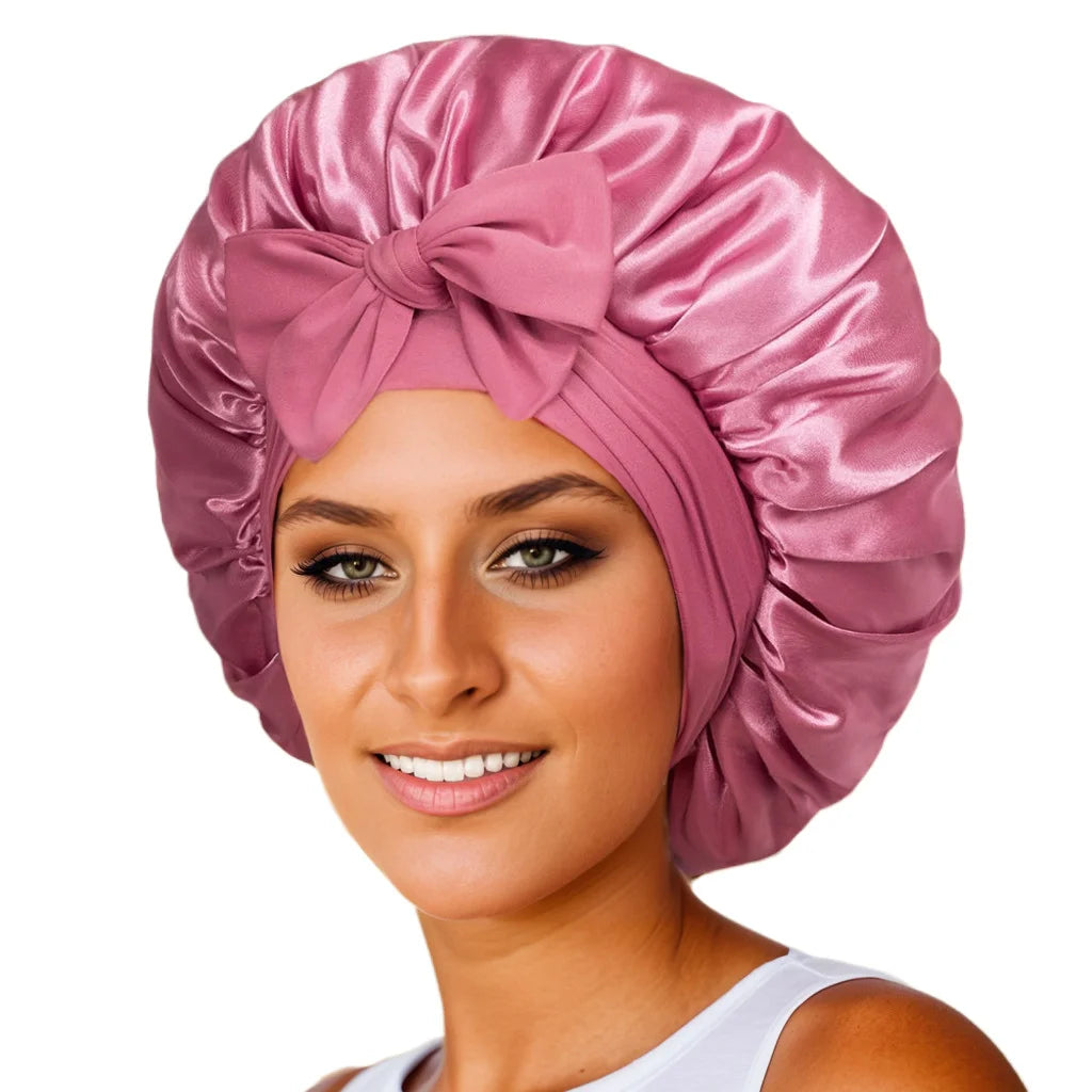 Luxurious Satin Sleeping Hat with Adjustable Stretchy Tie Band - Perfect Night Shower Cap for Women