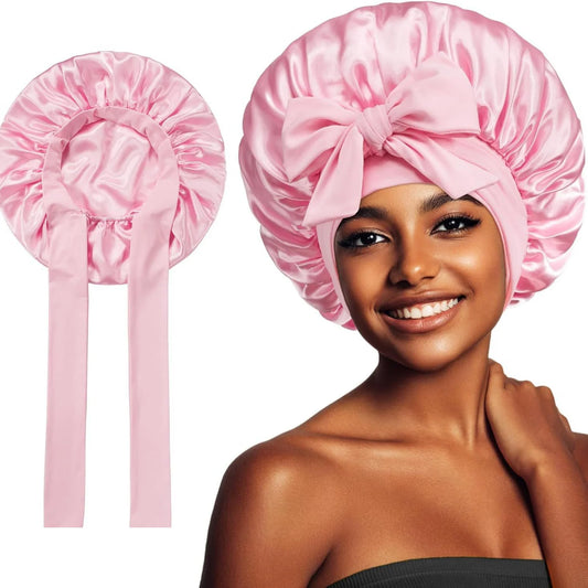 Luxurious Satin Sleeping Hat with Adjustable Stretchy Tie Band - Perfect Night Shower Cap for Women